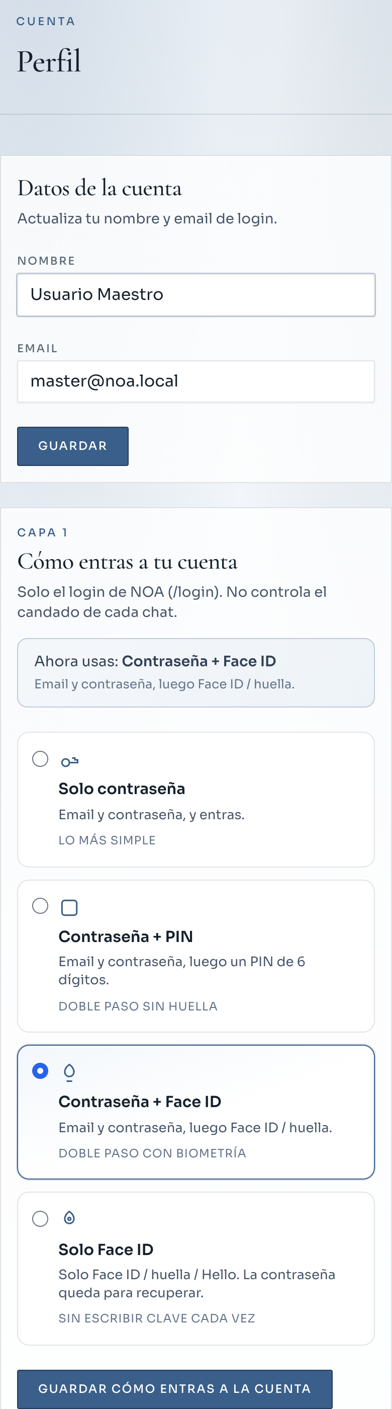 Perfil: Cómo entras a tu cuenta (modos de login) (móvil)